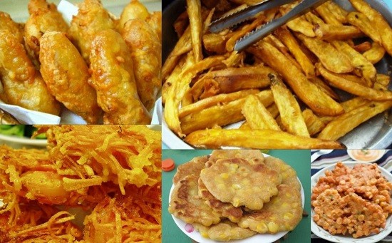 Banana cake: The smell of the cakes makes passersby’s mouth water and the heat from the stoves keeps people warm in the cold atmosphere. The main ingredients of the crisp yellow cakes are sweet potatoes and bananas from the countryside.
