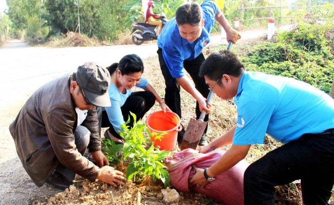Phát huy vai trò xung kích, tình nguyện của tuổi trẻ, sau Lễ khởi động Tháng Thanh niên 2019, đoàn viên, thanh niên tham gia trồng cây xanh, vệ sinh môi trường, tạo cảnh quan xanh, sạch, đẹp, góp phần chung tay xây dựng xã nông thôn mới, đô thị văn minh