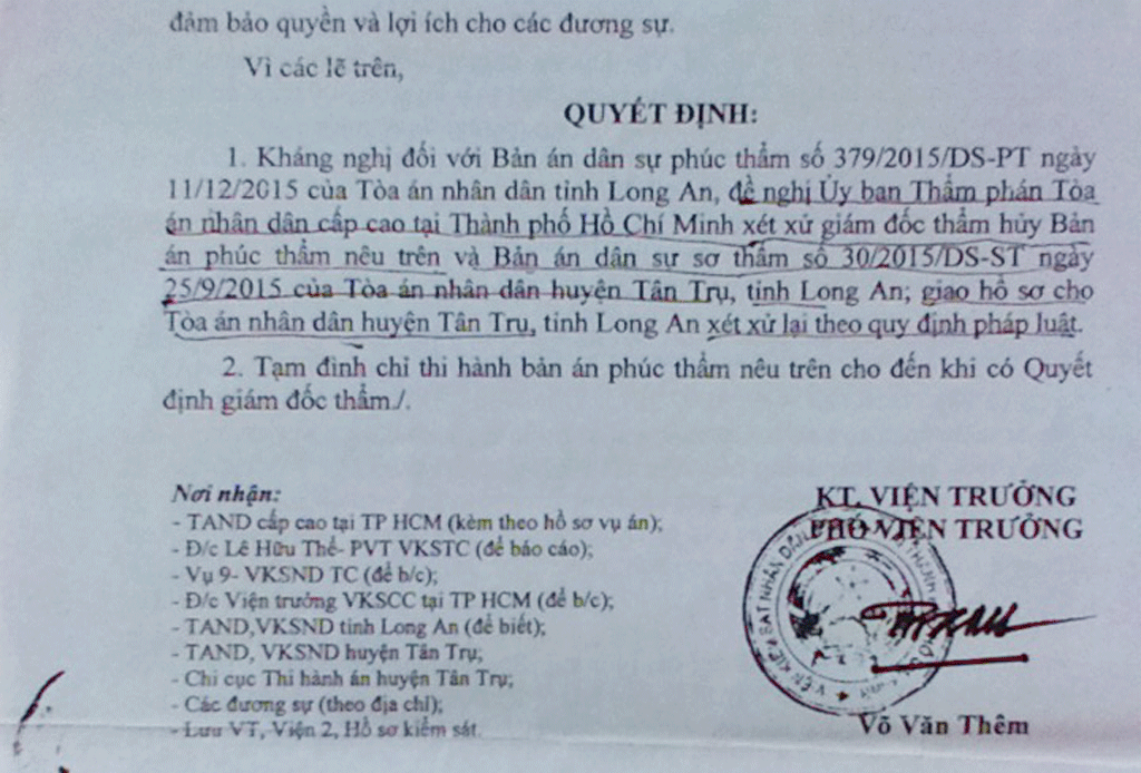 Đề nghị hủy bản án tuyên xử vụ lấp đường nước làm gần 5ha đất lúa màu mỡ phải bỏ hoang