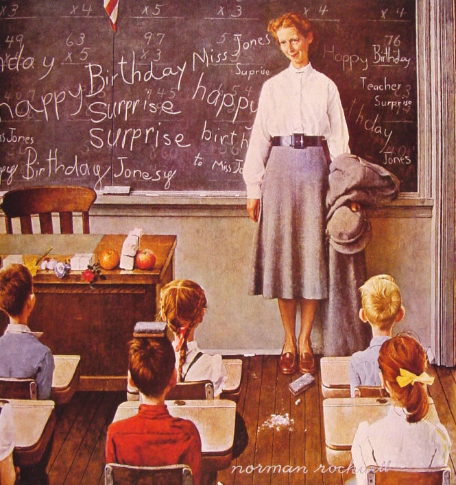 Sinh nhật cô giáo, tranh của Norman Rockwell. Ảnh: wikiart.net