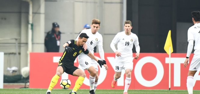 U-23 Malaysia hòa Jordan 1-1 ở lượt trận thứ 2 bảng C. Ảnh: AFC