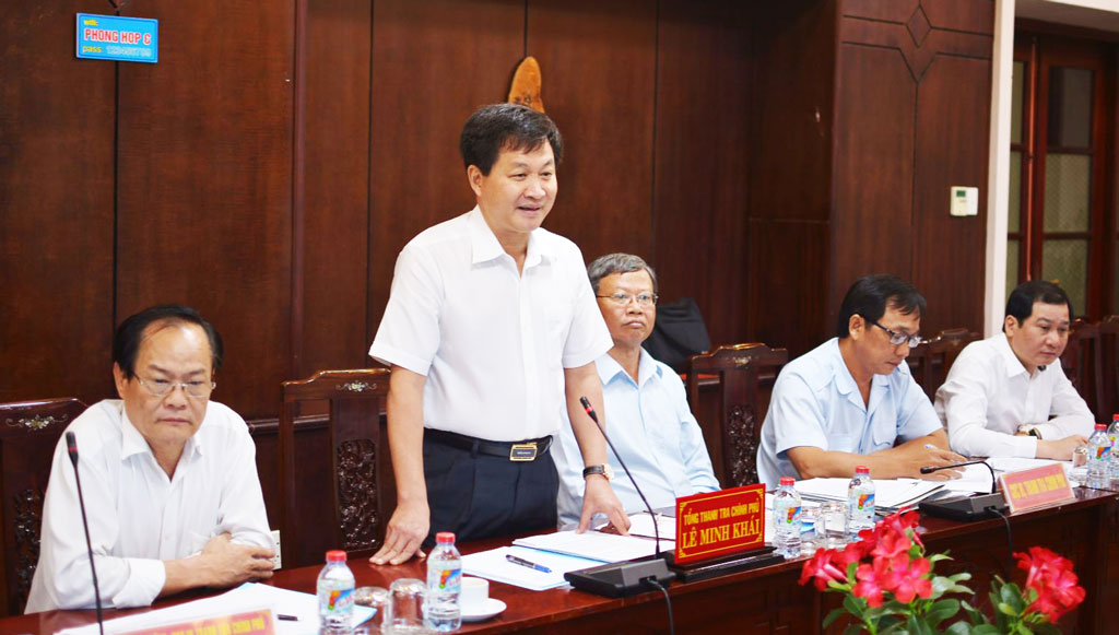 Tổng Thanh tra Chính phủ - Lê Minh Khái phát biểu ý kiến tại cuộc làm việc