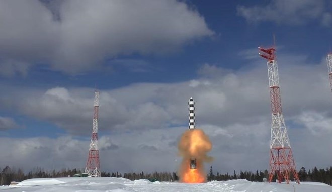 Hình ảnh Nga thử thành công động cơ gia tốc cho tên lửa Sarmat. (Nguồn: unian.net)