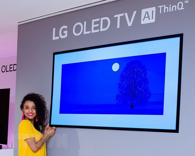 OLED TV đời 2018 được giới thiệu tại Warsaw, Ba Lan ngày 14/4. (Nguồn: Yonhap/TTXVN)