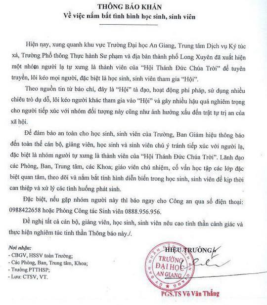 Bộ Giáo dục, Đoàn Thanh niên cảnh báo về ‘Hội Thánh Đức Chúa Trời’