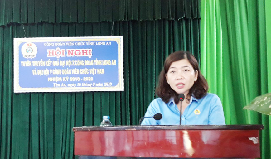 Chủ tịch Công đoàn viên chức - Nguyễn Thị Bích Hằng phát biểu tại hội nghị