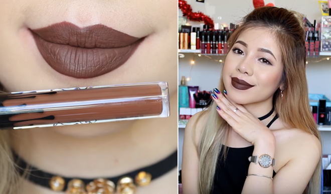 Beauty blogger ChangMakeup và màu son nâu với công thức dạng kem lì mịn màng của Kylie Cosmetics.