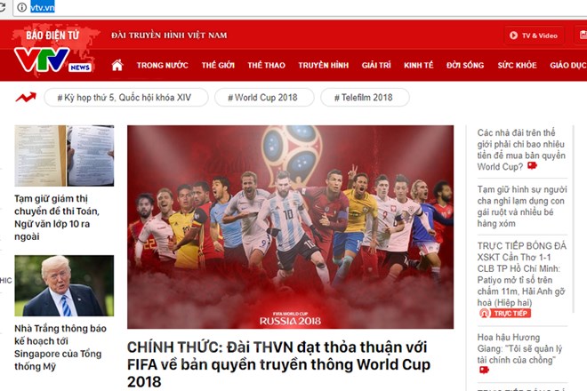 VTV thông báo chính thức mua được bản quyền phát sóng World Cup 2018. (Ảnh chụp màn hình)