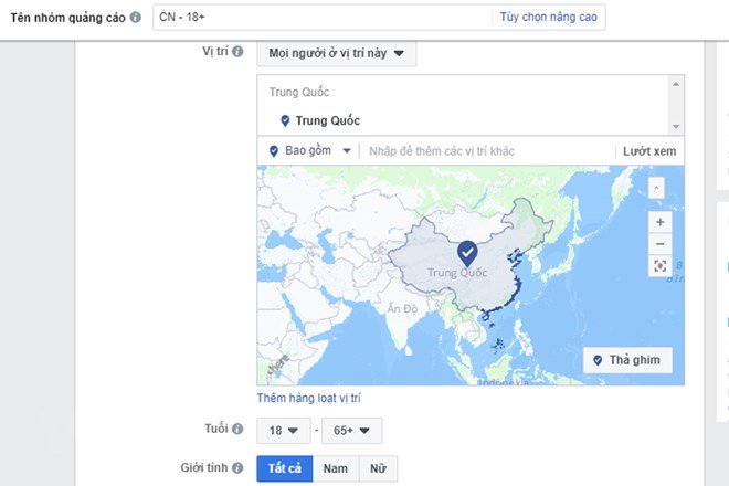 Facebook 'gộp' Trường Sa, Hoàng Sa vào Trung Quốc. (Ảnh chụp màn hình)