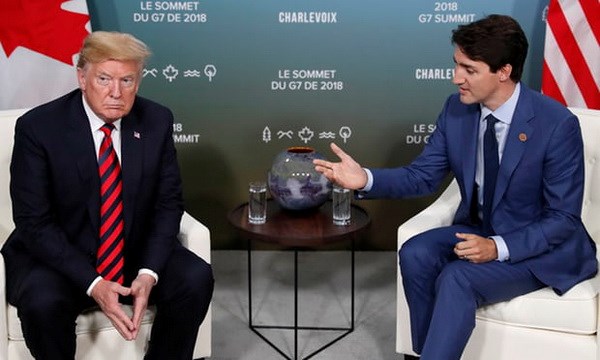 Thủ tướng Canada Justin Trudeau và Tổng thống Mỹ Donald Trump gặp nhau bên lề hội nghị G7 hồi tháng Sáu. (Nguồn: Reuters)