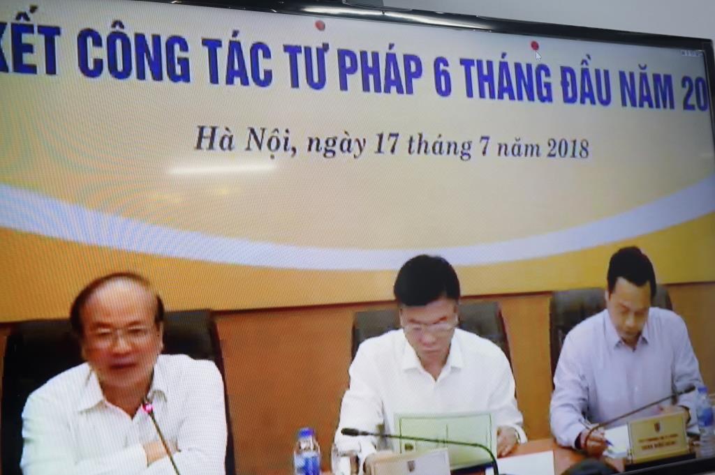 Bộ trưởng Bộ Tư pháp-Lê Thành Long (ngồi giữa) chủ trì hội nghị.