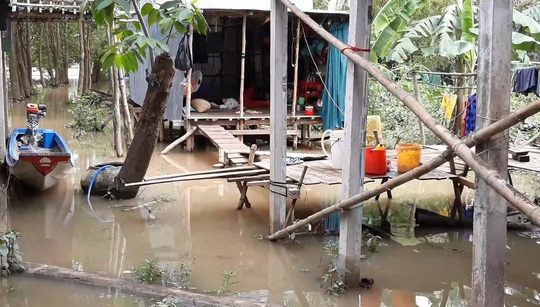 Một số nhà dân ven sông Châu Đốc cũng đã bị nước lũ cô lập