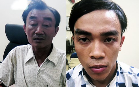 Nguyễn Khanh và con trai Nguyễn Tấn Thành bị bắt hồi tháng 7. Ảnh: Công an cung cấp