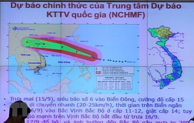 Sơ đồ đường đi của Siêu bão Mangkhut (bão số 6). (Ảnh: Vũ Sinh/TTXVN)