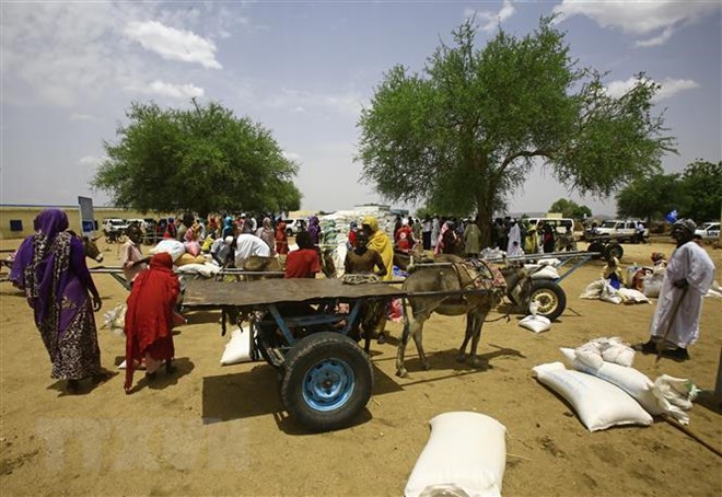 Người tị nạn chờ nhận thực phẩm cứu trợ tại bang Kordofan, Sudan ngày 13/5. (Nguồn: AFP/TTXVN)