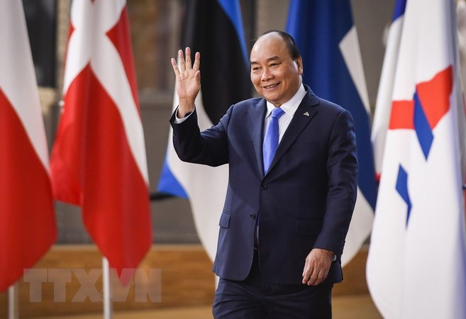 Thủ tướng Nguyễn Xuân Phúc đến dự Lễ khai mạc Hội nghị Cấp cao Á-Âu (ASEM) lần thứ 12. (Ảnh: TTXVN)
