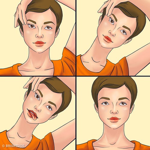 Kéo căng vùng thái dương: Bài tập này giúp giảm nếp nhăn, ngăn sự láo hóa của khuôn mặt