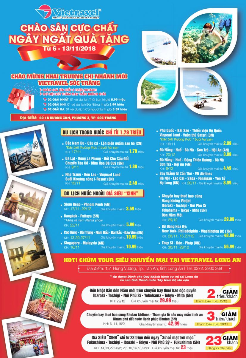 Công ty Du lịch Vietravel mở 3 Chi nhánh mới tại Tây Nam bộ