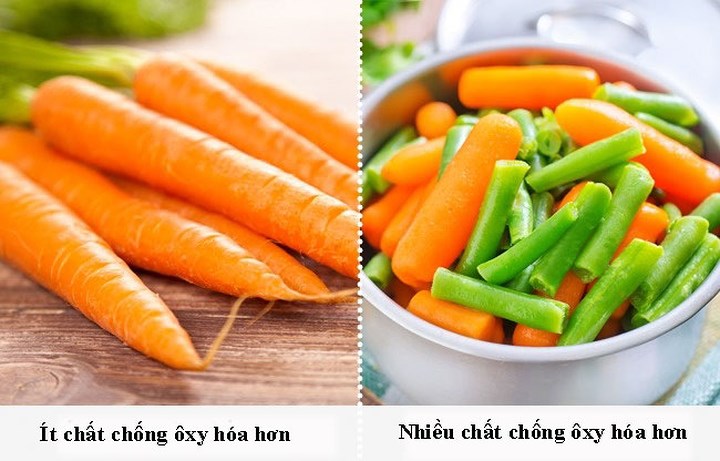 Rau củ tươi sống tốt hơn khi đã nấu chín: Cà rốt khi nấu lên chứa nhiều carotenoid, đặc biệt khi hầm hoặc hấp thì lại có nhiều lycopene hơn, rất có lợi cho sức khỏe.  