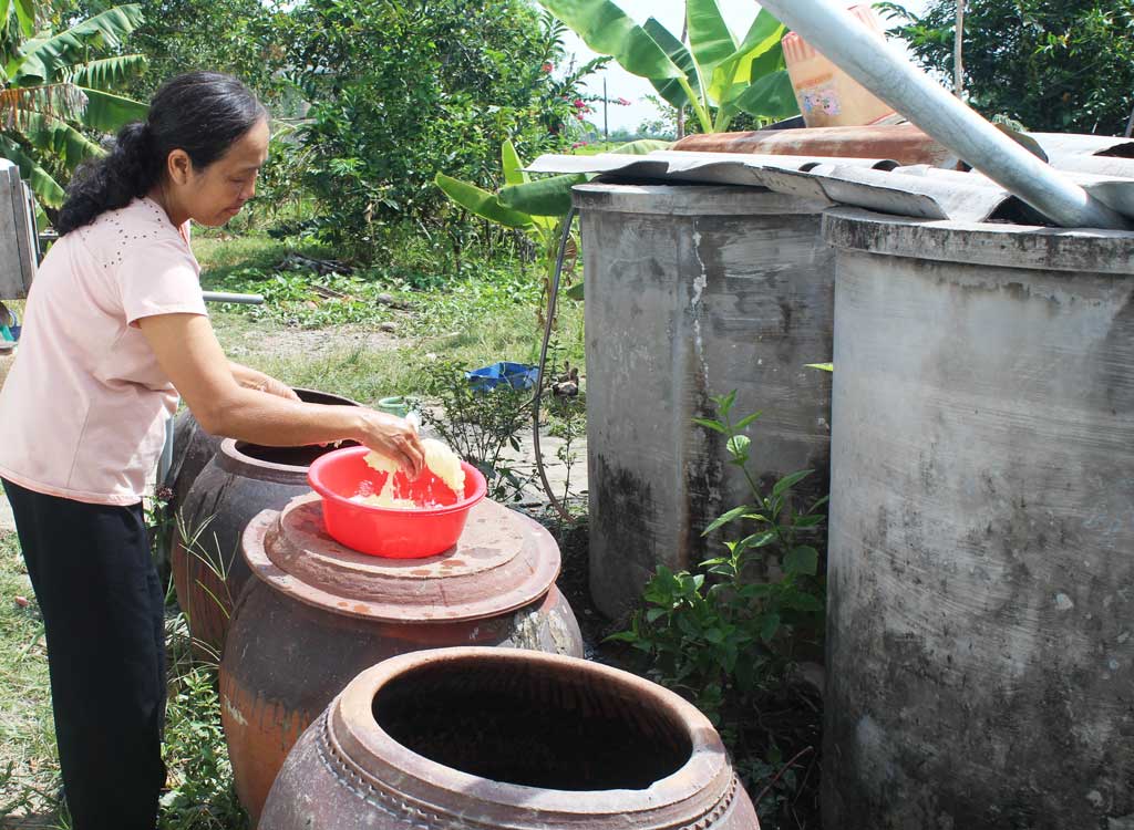 Bà Lê Thị Mười luôn phải chịu cảnh thiếu nước sử dụng vào mùa khô