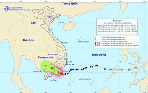 Vị trí và đường đi của cơn bão số 9