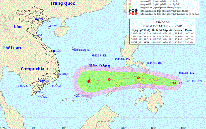 Đường đi và vị trí áp thấp nhiệt đới. (Nguồn: nchmf.gov.vn)