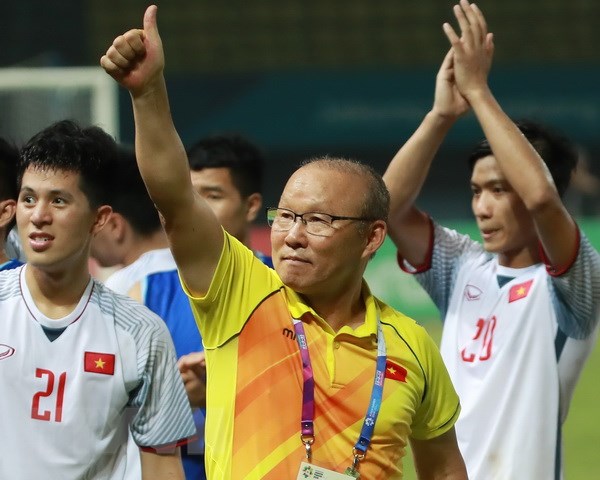 Huấn luyện viên Park Hang Seo sau trận đấu giữa Olympic Việt Nam và Olympic Syria tại ASIAD 2018 ở Jakarta, Indonesia ngày 27/8. (Nguồn: Yonhap/TTXVN)