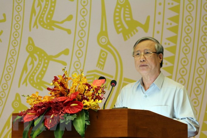 Ông Trần Quốc Vượng, Ủy viên Bộ Chính trị, Thường trực Ban Bí thư phát biểu tại hội nghị. (Ảnh: Mạnh Dương/TTXVN)