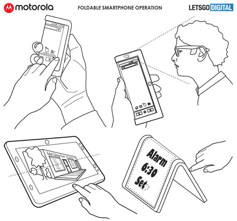 Một số mô tả trong thiết kế điện thoại có thể gập lại của Motorola. Ảnh: USPTO