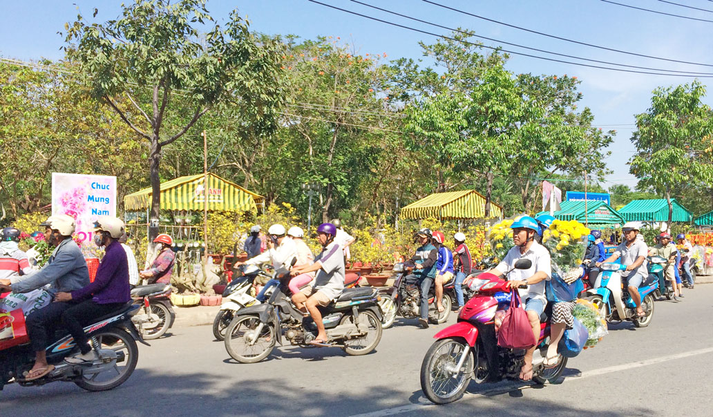 Người dân đi chợ hoa