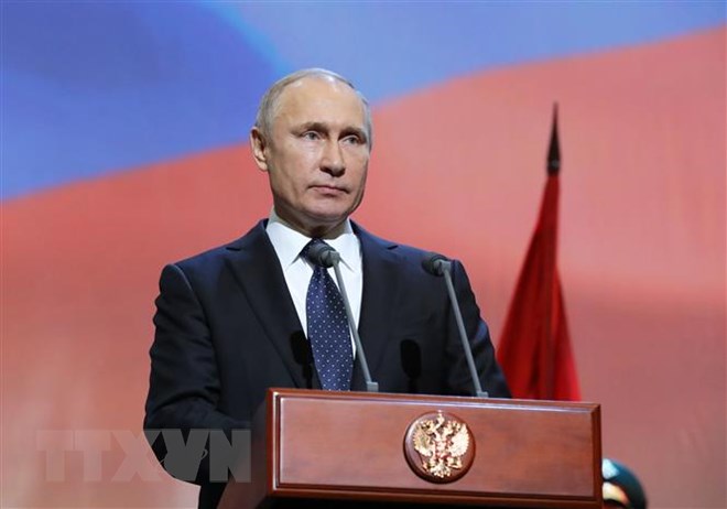 Tổng thống Nga Vladimir Putin phát biểu tại một lễ kỷ niệm ở St Petersburg, Nga, ngày 27/1. (Ảnh: AFP/TTXVN)