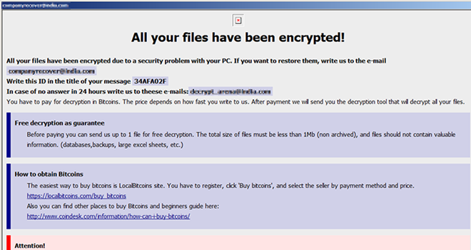 Một email đòi tiền chuộc mà hacker để lại. (Ảnh: Bkav)