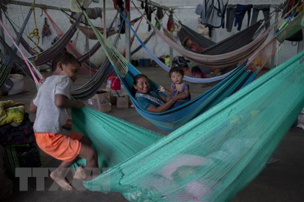 Các thành viên bộ lạc Warao - nhóm người thiểu số lớn thứ hai của Venezuela, tại trại tị nạn ở Pacaraima, bang Roraima, Brazil gần biên giới với Venezuela. (Ảnh: AFP/TTXVN)