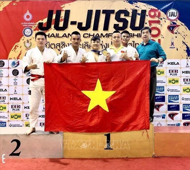 The Vietnamese martial artists at the competition (Photo: VNA)