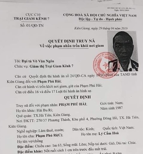 Lệnh truy nã đối tượng Phạm Phú Hải.