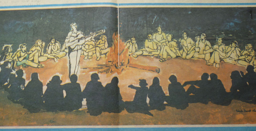 Đêm sinh hoạt lửa trại thanh niên xung phong (Ảnh đặc san Hoa nở tuyến đầu của Thành đoàn TP.HCM - 1977)