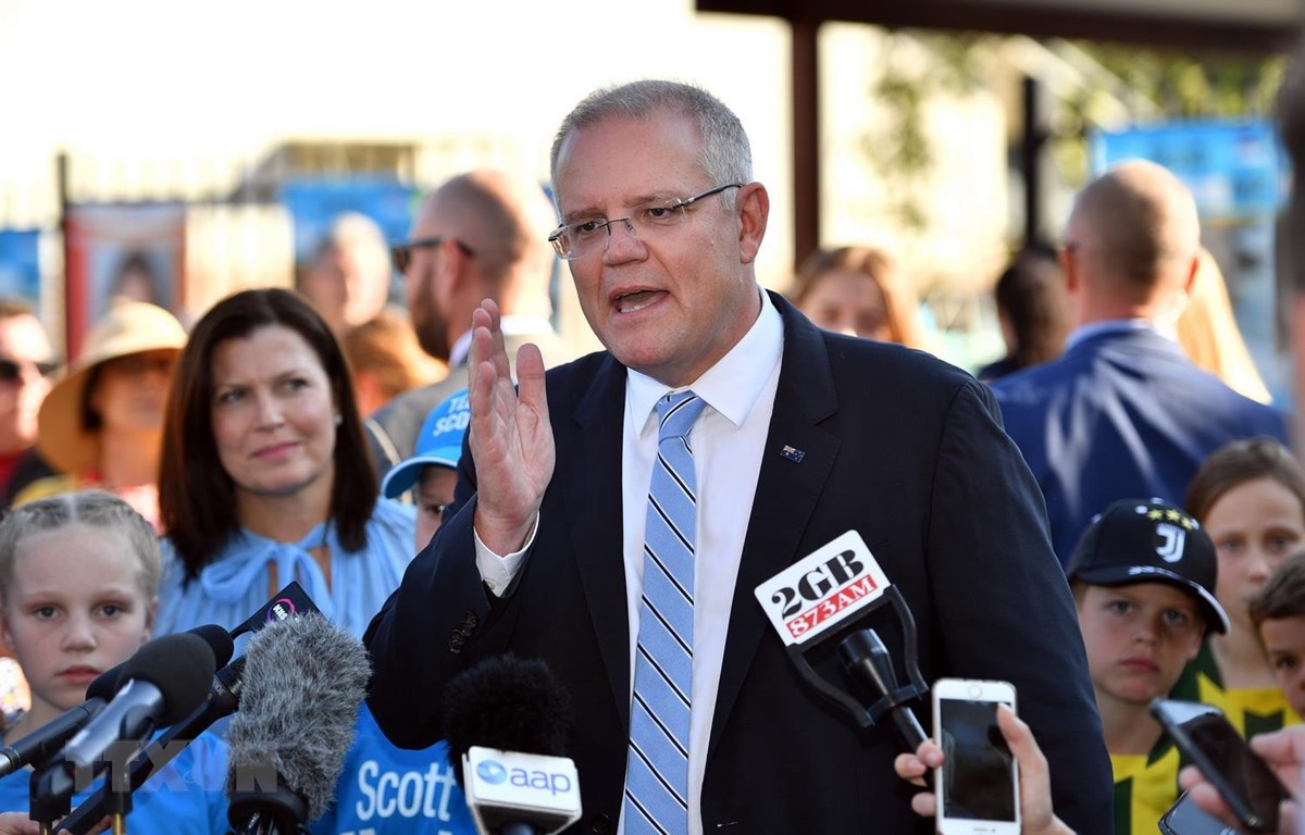 Thủ tướng Australia Scott Morrison trả lời báo giới tại Sydney ngày 18/5. (Ảnh: AFP/TTXVN)