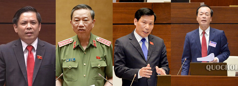 4 Bộ trưởng: Nguyễn Văn Thể, Tô Lâm, Nguyễn Ngọc Thiện và Phạm Hồng Hà (trái qua) sẽ trả lời chất vấn trước Quốc hội