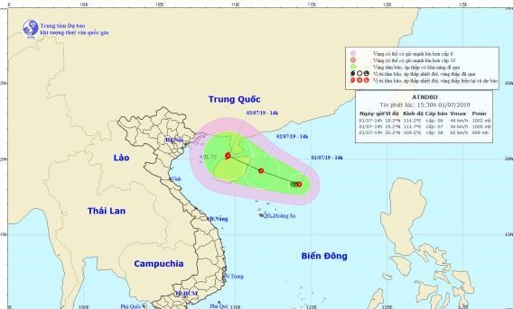 Bản đồ đường đi của vùng áp thấp. (Nguồn: nchmf.gov.vn)