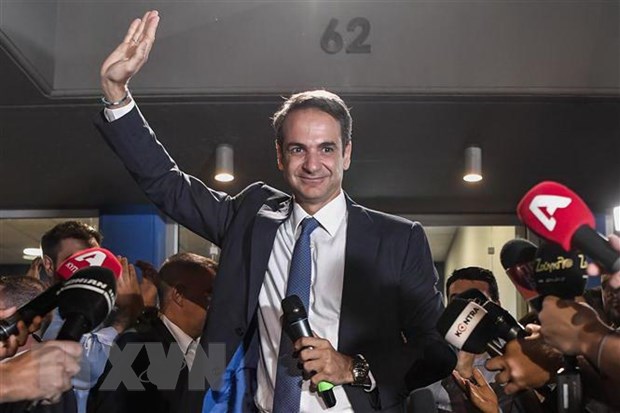 Thủ tướng Kyriakos Mitsotakis phát biểu tại Athens, Hy Lạp ngày 7/7. (Nguồn: AFP/TTXVN)