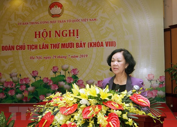 Bà Trương Thị Mai, Ủy viên Bộ Chính trị, Bí thư Trung ương Đảng, Trưởng Ban Dân vận Trung ương phát biểu ý kiến. (Ảnh: Nguyễn Dân/TTXVN)