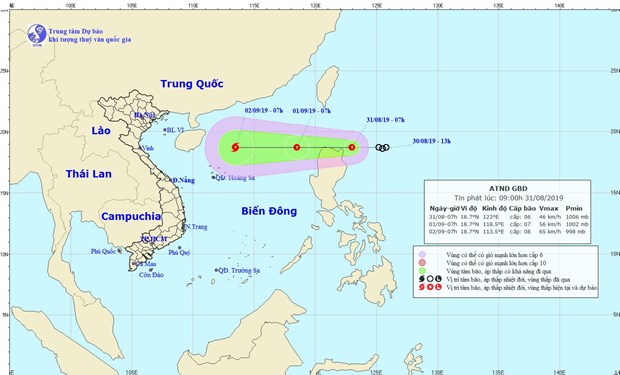 Vị trí và đường đi dự kiến của áp thấp. (Nguồn: nchmf.gov.vn)