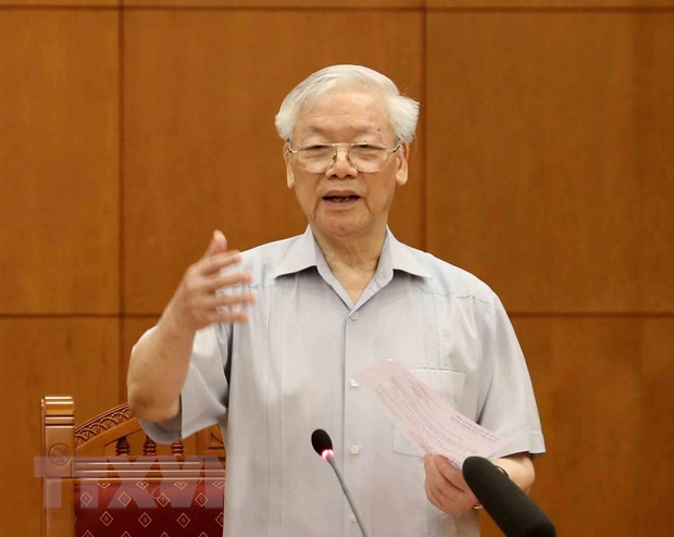 Tổng Bí thư, Chủ tịch nước chủ trì họp Tiểu ban Văn kiện Đại hội Đảng Tổng Bí thư, Chủ tịch nước Nguyễn Phú Trọng phát biểu kết luận cuộc họp. (Ảnh: Phương Hoa/TTXVN)
