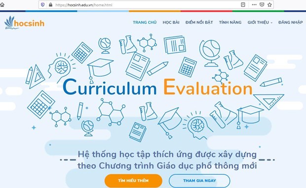 Giao diện cổng giáo dục trực tuyến hocsinh.edu.vn. (Ảnh chụp màn hình: PV/Vietnam+)
