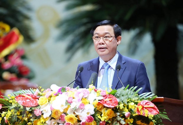Ủy viên Bộ Chính trị, Phó Thủ tướng Vương Đình Huệ phát biểu với Đại hội về tình hình và nhiệm vụ phát triển kinh tế-xã hội của đất nước; công tác phối hợp giữa Chính phủ và Ủy ban Trung ương MTTQ Việt Nam. (Ảnh: TTXVN)