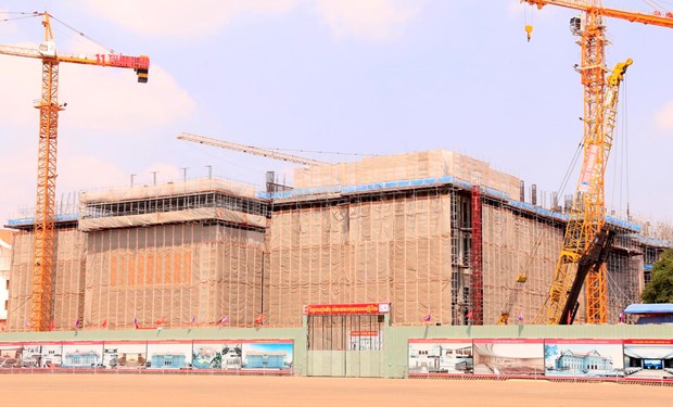 Một góc Trụ sở Quốc hội mới của Lào đang trong quá trình xây dựng. (Ảnh: Phạm Kiên/Vietnam+)