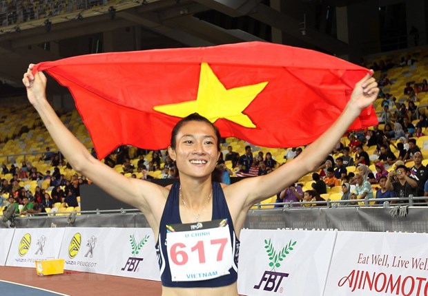 Vận động viên Lê Tú Chinh đoạt huy chương vàng tại SEA Games 29. (Ảnh: Quốc Khánh/TTXVN)
