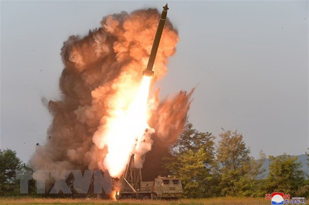 Một vụ thử tên lửa tại địa điểm không xác định ở Triều Tiên ngày 10/9/2019. (Nguồn: AFP/TTXVN)