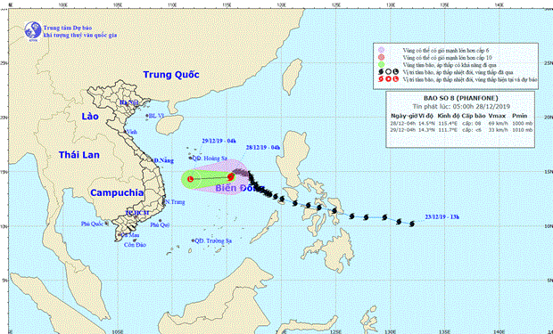 Vị trí và đường đi của bão. (Nguồn: Trung tâm Dự báo Khí tượng Thủy văn Quốc gia)