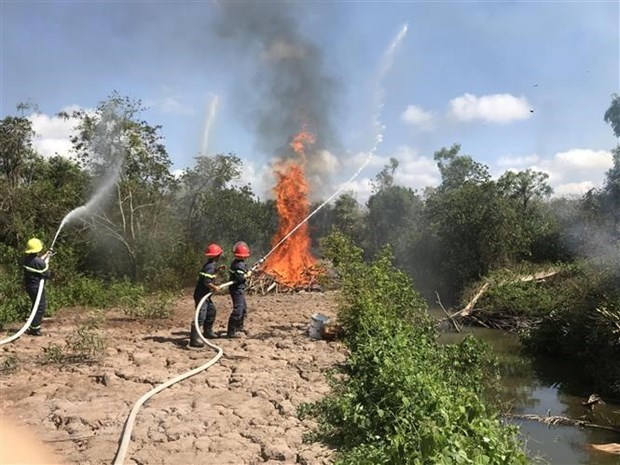 Hau Giang raises fire danger level to the highest Firefighting drill (Source: VNA)